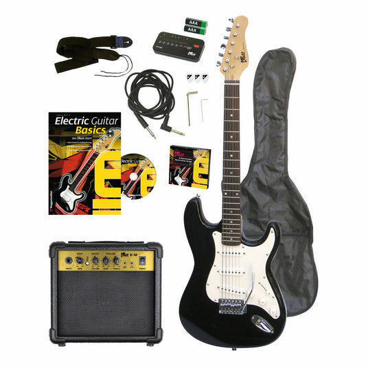 Voggenreiter E-Gitarren Set, 12-tlg., E-Gitarre EG-100, Gitarrenständer GS-100, Elektrogitarre, Verstärker