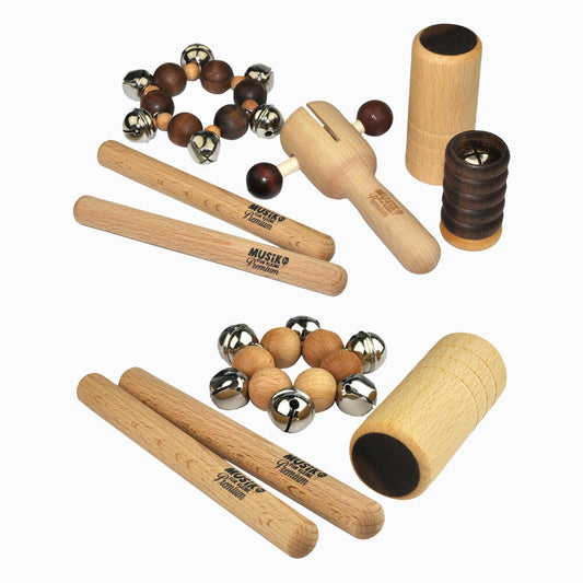 Voggenreiter Musik Für Kleine Premium Percussion Set, 10-tlg., Klangstäbe, Glöckchen Band, Shaker, Rabatak, Instrumente