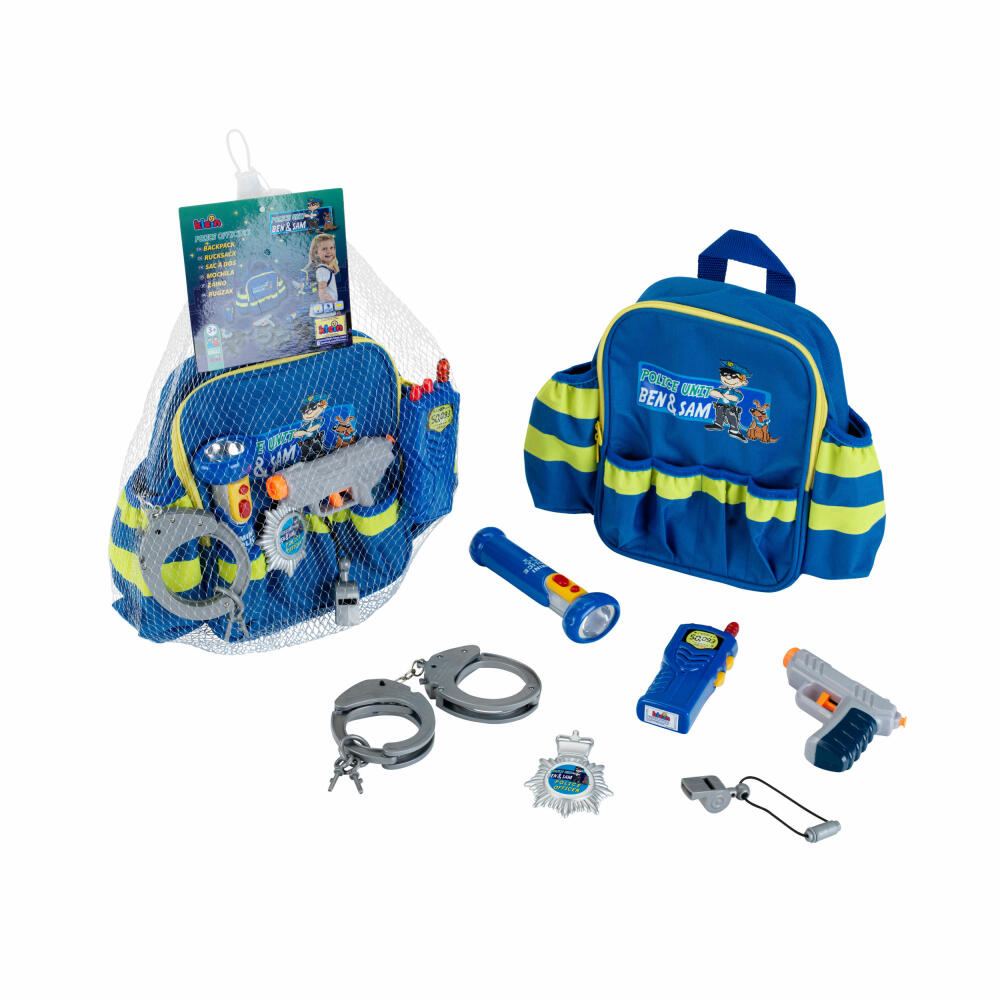 Theo Klein Police Unit Ben & Sam Polizei Rucksack, 7-tlg., Handschellen, Taschenlampe, Kinder Spielzeug, 8802