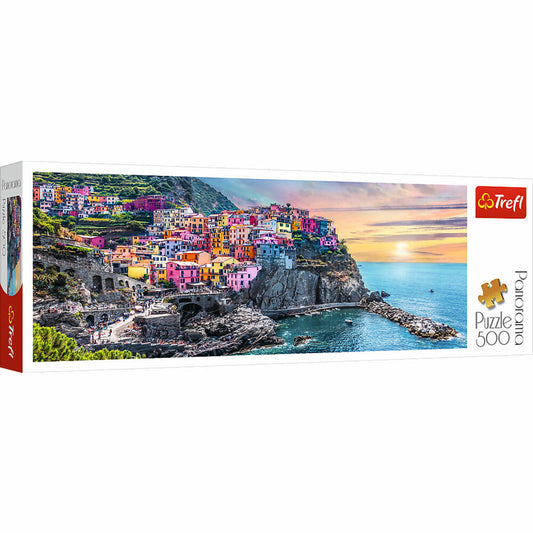 Trefl Panorama-Puzzle Sonnenuntergang in Vernazza, Italien, 500 Teile, 66 x 23.7 cm, 29516