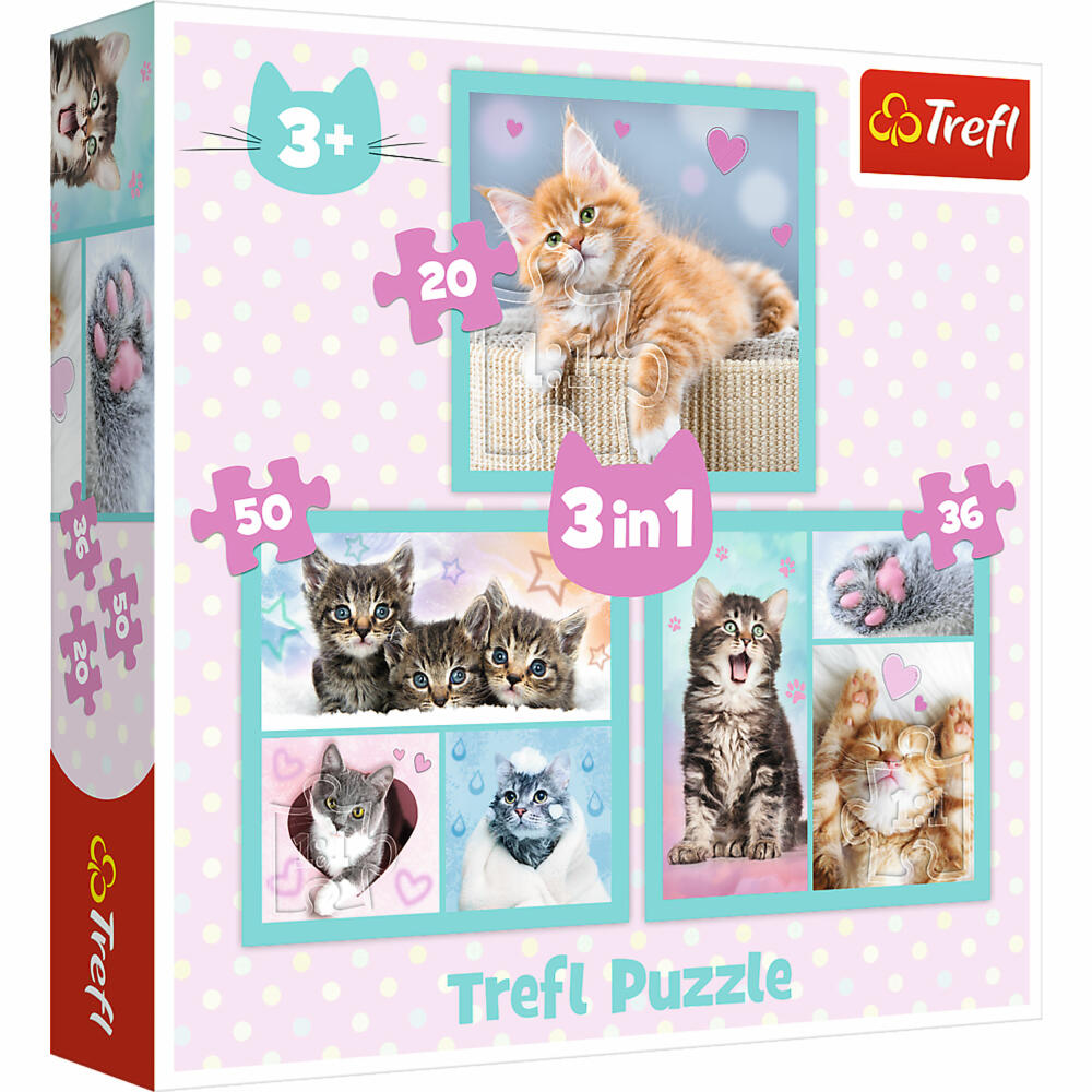 Trefl 3 in 1 Puzzle - Katzen, 20 + 50 + 36 Teile, 20 x 19.5 cm, 34862