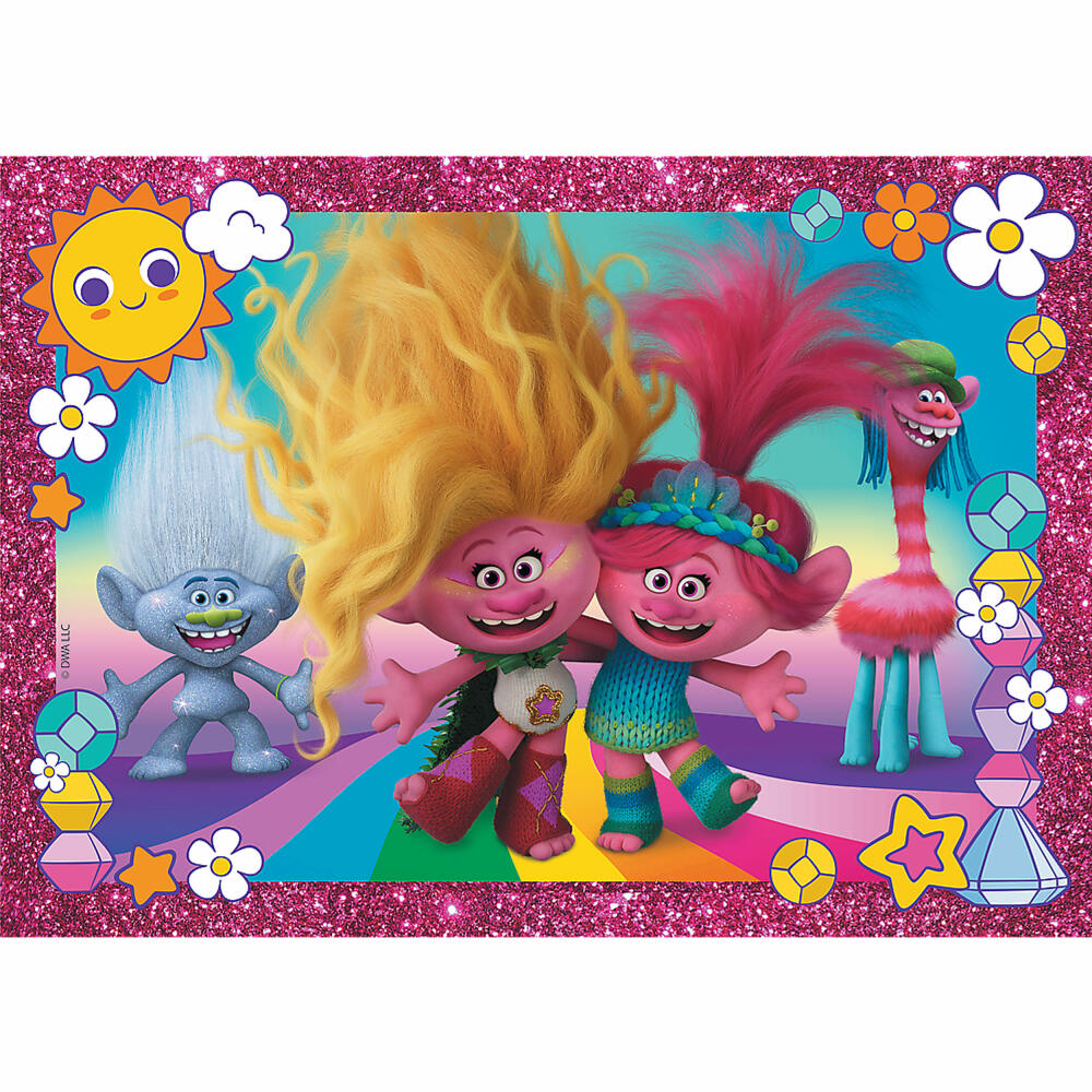Trefl Glitter Puzzle Trolls, mit Glitzer, 100 Teile, 48 x 34 cm, 14829