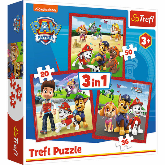 Trefl 3 in 1 Puzzle - Paw Patrol, 20 + 50 + 36 Teile, 20 x 19.5 cm, 34867