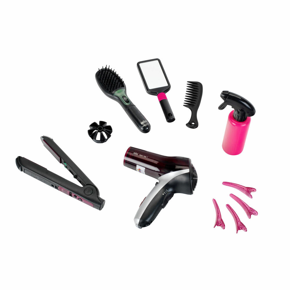 Theo Klein Megafrisierset, 10-tlg., Braun Satin Hair 7, Frisierset, Haarbürste, Fön, Spielzeug, Kinder, 5898