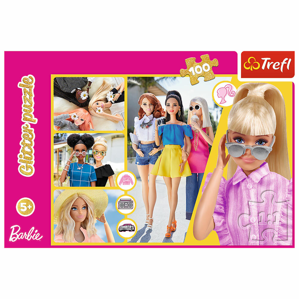 Trefl Glitter Puzzle Barbie, mit Glitzer, 100 Teile, 48 x 34 cm, 14830