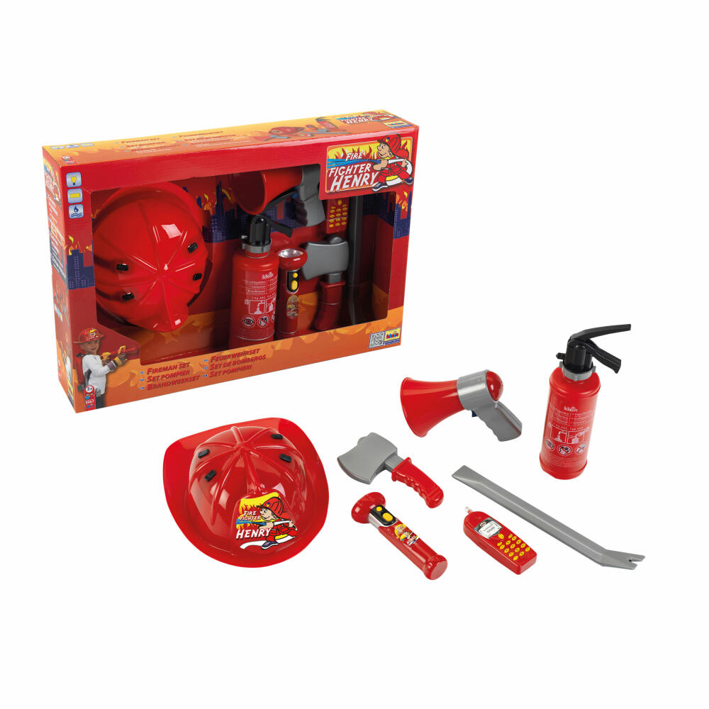 Theo Klein Fire Fighter Henry Feuerwehrset mit Helm, 7-tlg., Feuerlöscher, Brecheisen, Megafon, Kinder Spielzeug, 8967