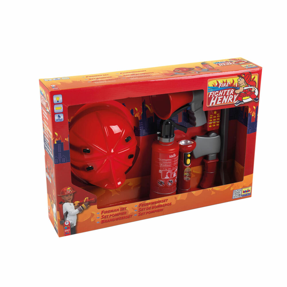 Theo Klein Fire Fighter Henry Feuerwehrset mit Helm, 7-tlg., Feuerlöscher, Brecheisen, Megafon, Kinder Spielzeug, 8967