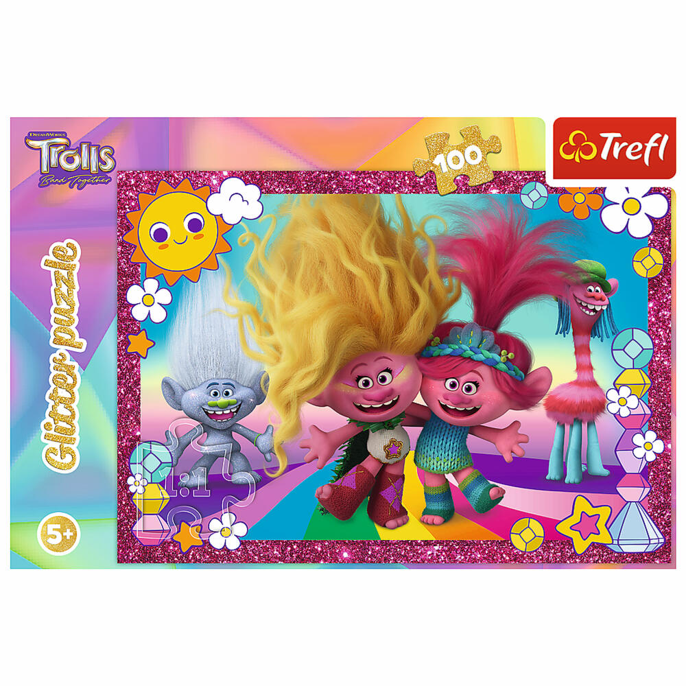Trefl Glitter Puzzle Trolls, mit Glitzer, 100 Teile, 48 x 34 cm, 14829