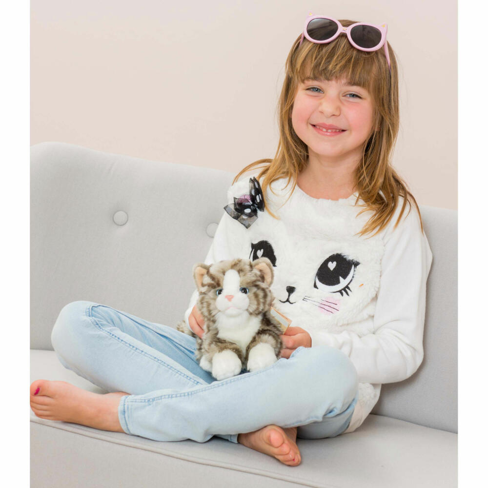 Teddy Hermann Katze, Kuscheltier, Stofftier, Plüschtier, Haustier, liegend, Plüsch, Grau, 20 cm, 90691