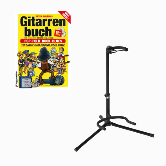 Voggenreiter Gitarren Set, 4-tlg., Peter Burschs Gitarrenbuch, Gitarrenständer GS-100, Gitarren Buch