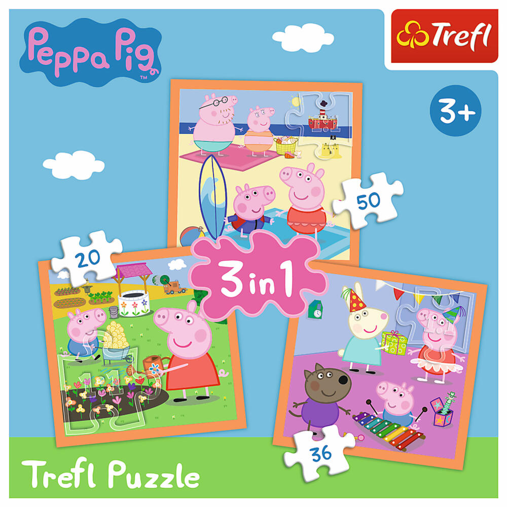 Trefl 3 in 1 Puzzle - Peppa Pig, 20 + 50 + 36 Teile, 20 x 19.5 cm, 34852