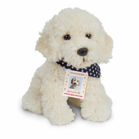 Teddy Hermann Labradoodle, Kuscheltier, Stofftier, Plüschtier, mit Sternchen-Halstuch, Hund, Sonderedition Lieblingshunde, sitzend, Plüsch, Weiß, 28 cm, 91939
