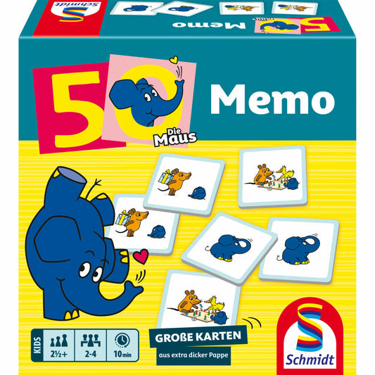 Schmidt Spiele Die Maus Elefanten-Memo 50th Anniversary, Children's Game, Memo Game, Memory Game, from 3 years, 40664
