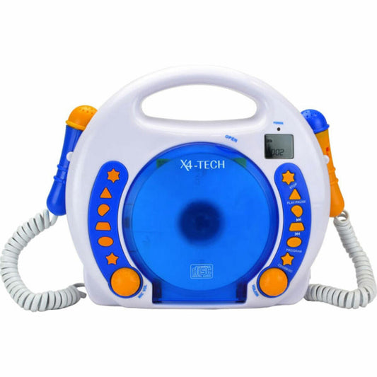 X4-Tech Karaoke CD Player MP3 2 microphones blue NEW
