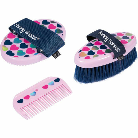 HKM Putzset -Funny Horses Hearts- rosa