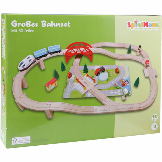 SpielMaus Railway Playset, 50 pcs., Wooden Railway, Railway Set, Toy, Children, from 3 years, Wood, 42523381