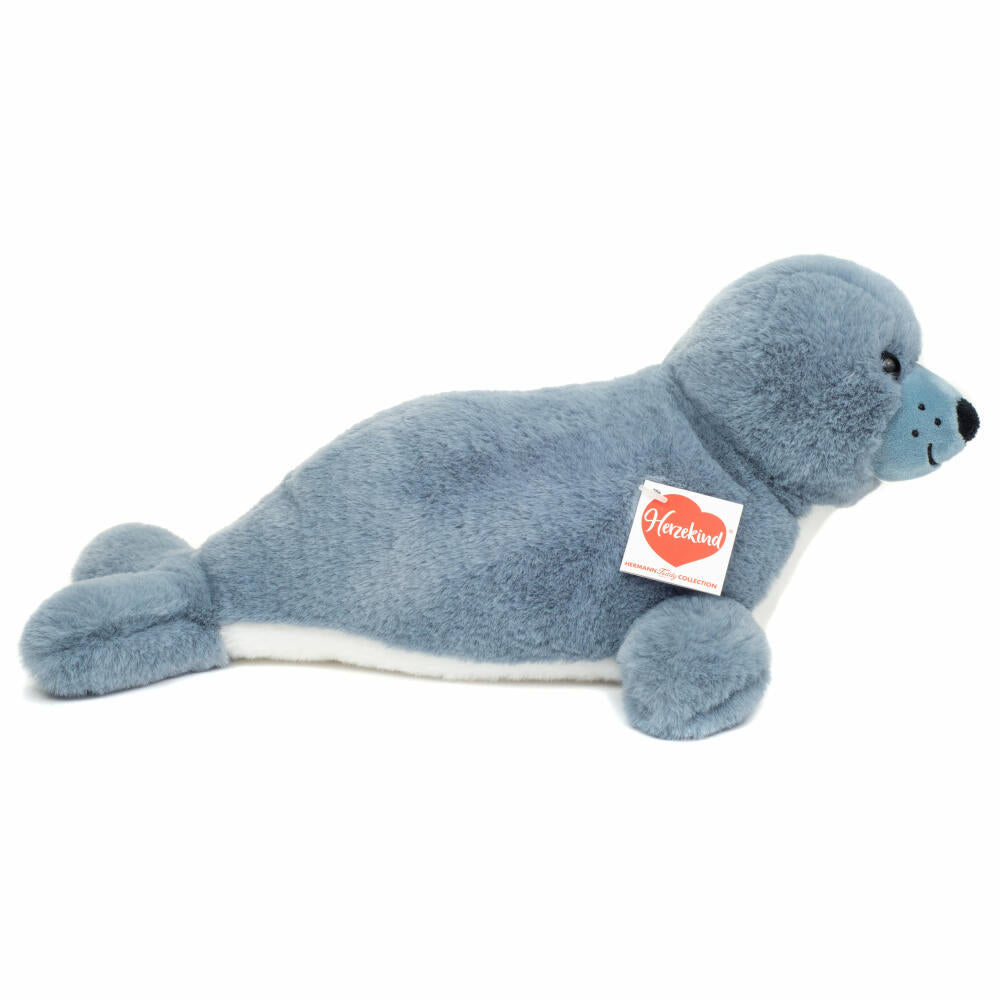 Teddy Hermann Robbe Romi, Kuscheltier, Stofftier, Plüschtier, Herzekind, Blaugrau, 33 cm, 939474