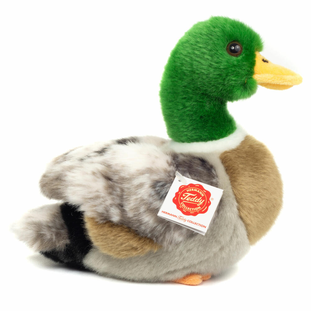 Teddy Hermann Wild Duck, Cuddly Toy, Stuffed Toy, Plush Toy, Forest Animal, Green Grey, 24 cm, 931317