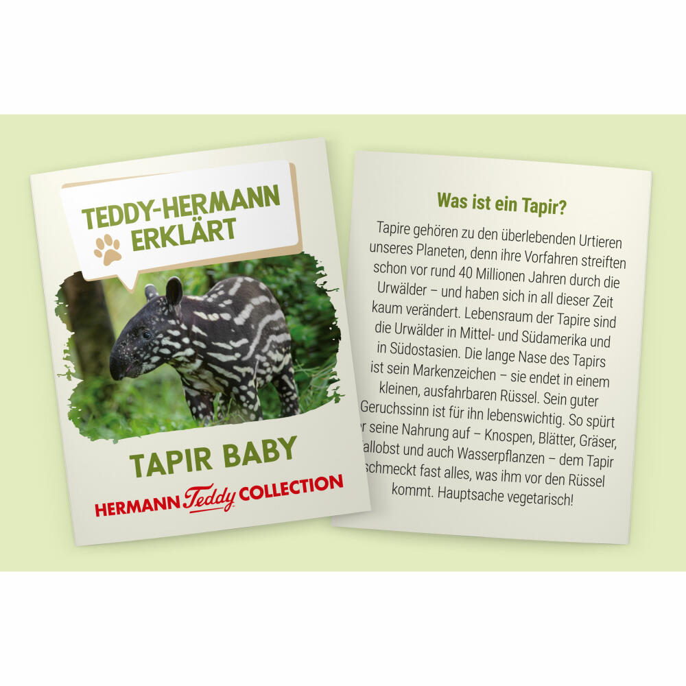 Teddy Hermann Tapir Baby, Cuddly Toy, Stuffed Toy, Plush Toy, Exotic Wild Animal, Black and White, 24 cm, 923329