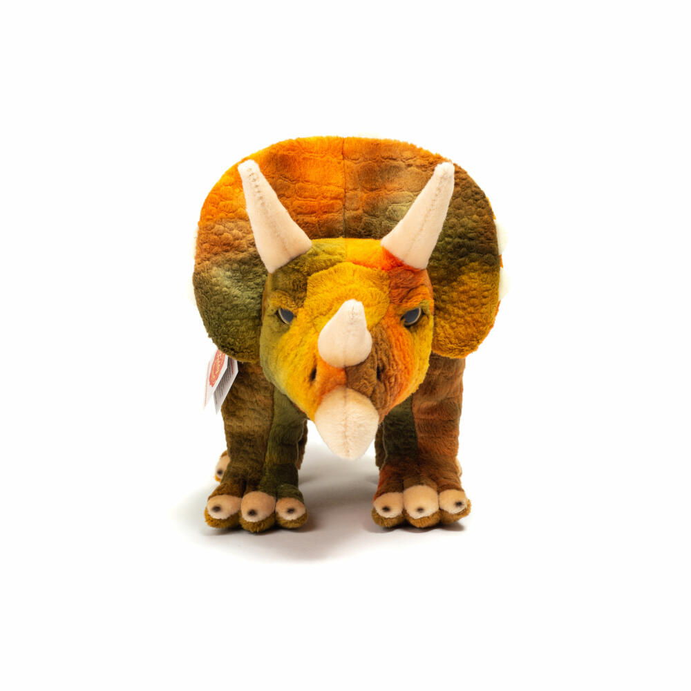 Teddy Hermann Dinosaur Triceratops, Cuddly Toy, Stuffed Toy, Plush Toy, Exotic Wild Animal, Orange Green, 42 cm, 945062