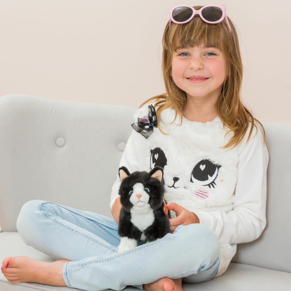 Teddy Hermann Katze stehend, Kuscheltier, Stofftier, Plüschtier, Schwarz Weiß, 20 cm, 918202