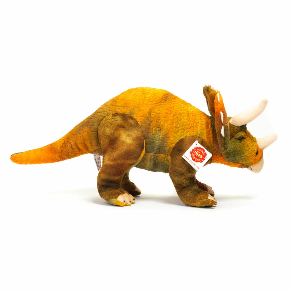 Teddy Hermann Dinosaur Triceratops, Cuddly Toy, Stuffed Toy, Plush Toy, Exotic Wild Animal, Orange Green, 42 cm, 945062