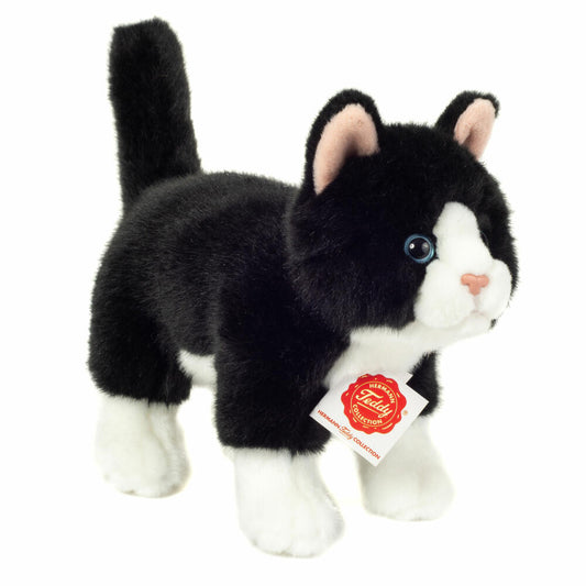 Teddy Hermann Katze stehend, Kuscheltier, Stofftier, Plüschtier, Schwarz Weiß, 20 cm, 918202