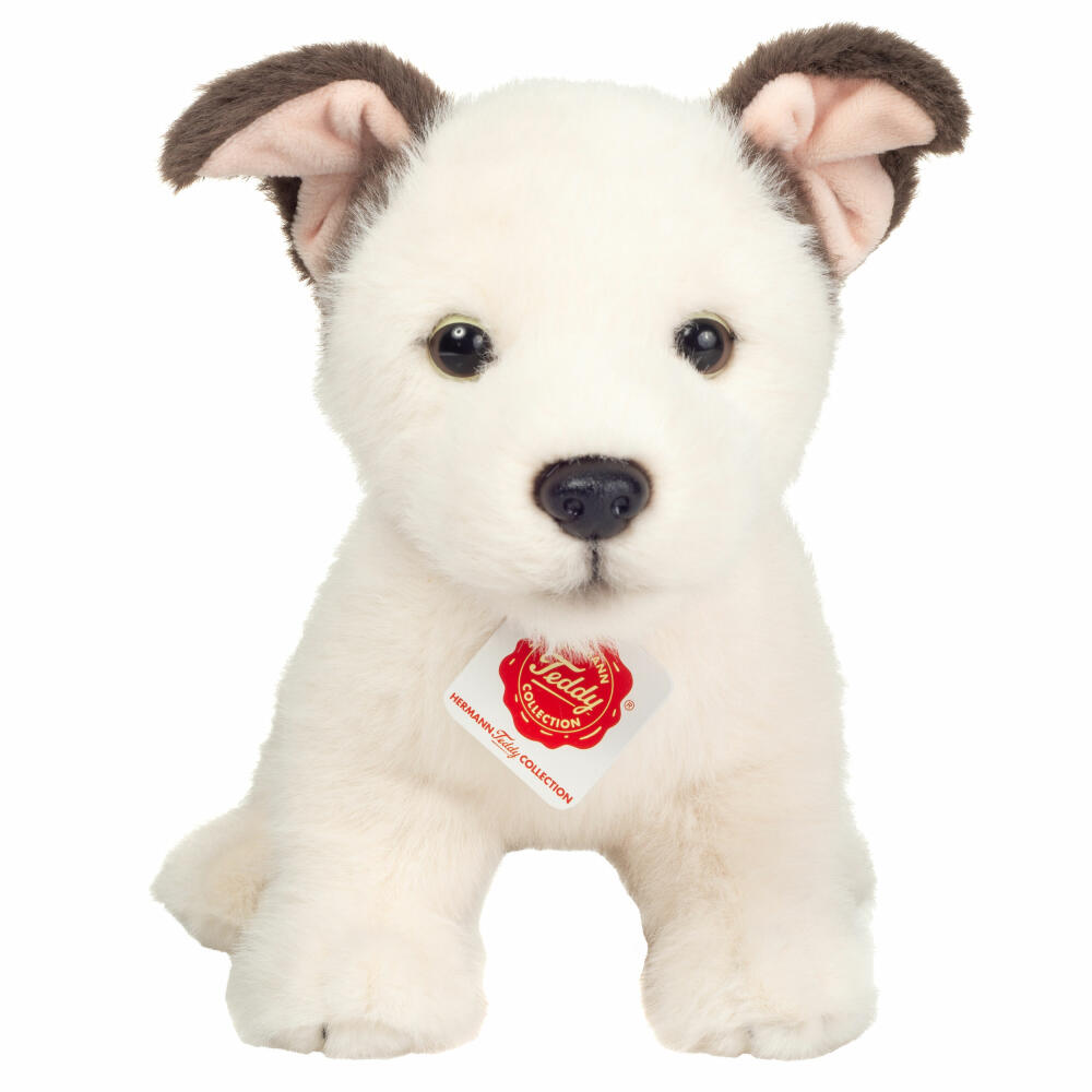 Teddy Hermann Puppy Russell, Cuddly Toy, Stuffed Toy, Plush Toy, Dog, White Grey-Brown, 25 cm, 919865
