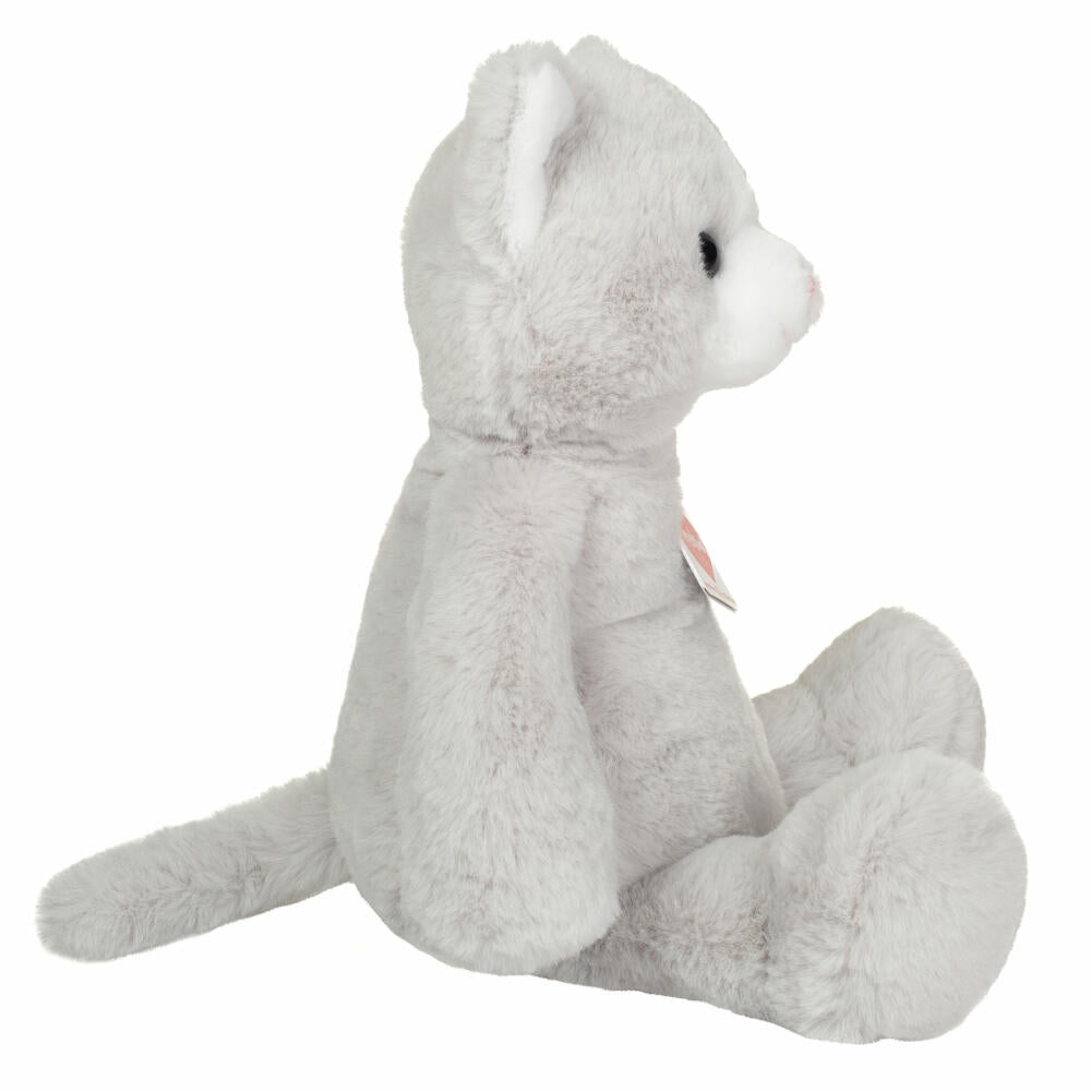 Teddy Hermann dangling cat Trixi, cuddly toy, stuffed toy, plush toy, Herzekind, light grey, 32 cm, 939627