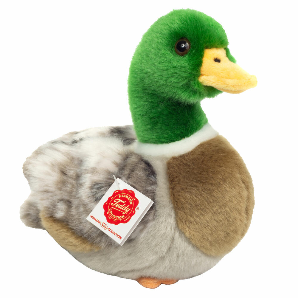 Teddy Hermann Wild Duck, Cuddly Toy, Stuffed Toy, Plush Toy, Forest Animal, Green Grey, 24 cm, 931317