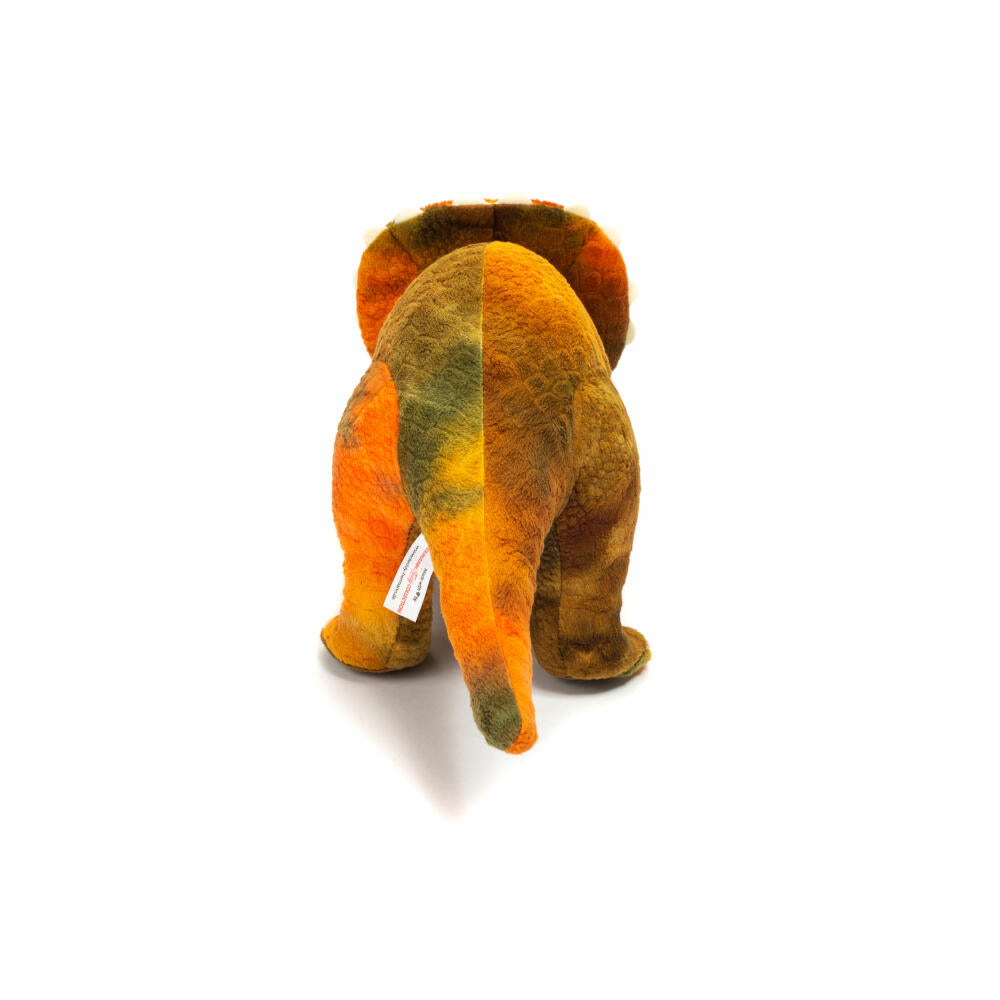 Teddy Hermann Dinosaur Triceratops, Cuddly Toy, Stuffed Toy, Plush Toy, Exotic Wild Animal, Orange Green, 42 cm, 945062