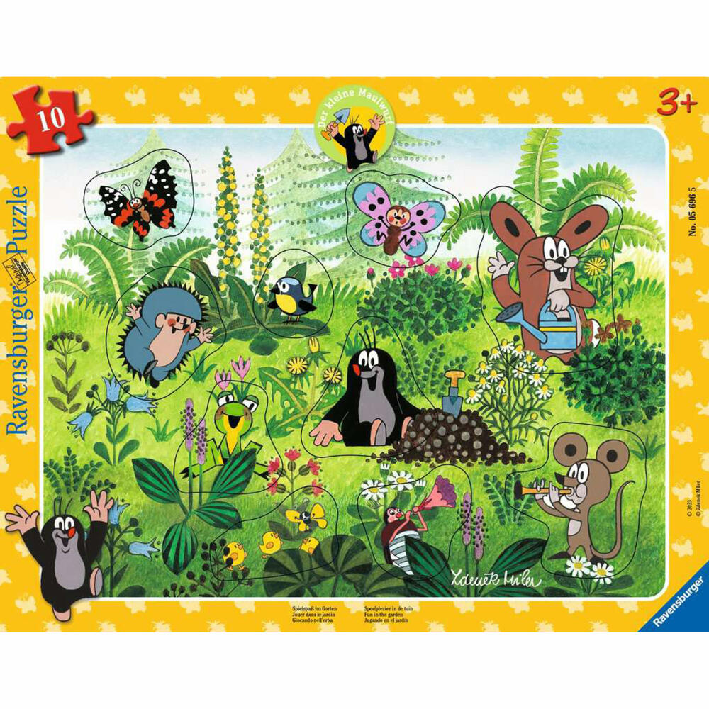 Ravensburger Kinderpuzzle Spielspaß im Garten, Maulwurf, Kinder Puzzle, Rahmenpuzzle, 10 Teile, ab 3 Jahren, 05696