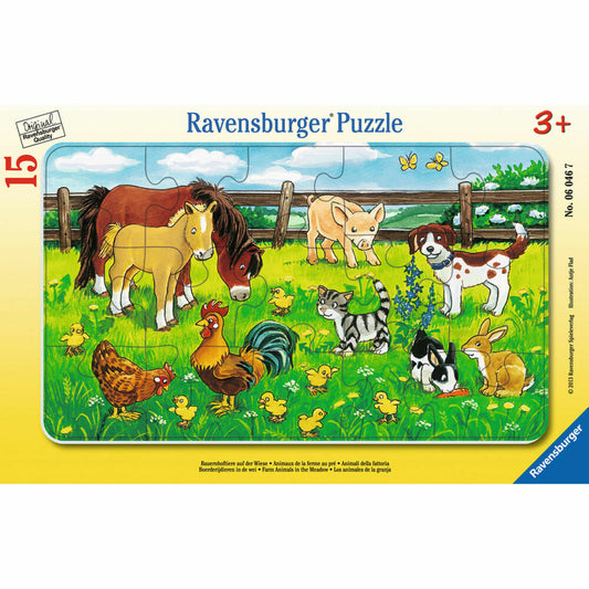 Ravensburger Puzzle Farm Animals On The Meadow, Frame Puzzle, Children's Puzzle, Laying Game, Children's Game, Puzzle Game, 15 Pieces, 06046 7