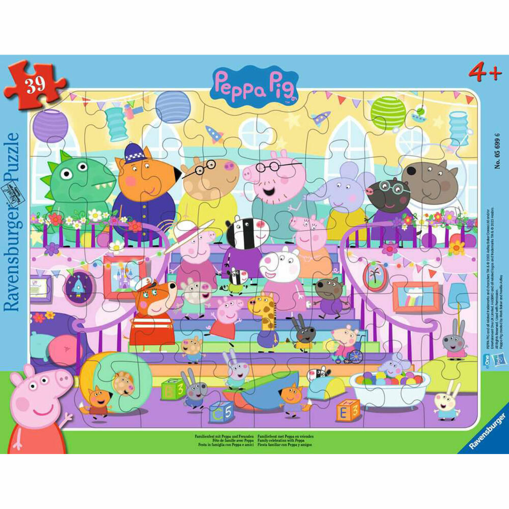 Ravensburger Kinderpuzzle Familienfest mit Peppa und Freunden, Kinder Puzzle, Rahmenpuzzle, 39 Teile, ab 4 Jahren, 05699