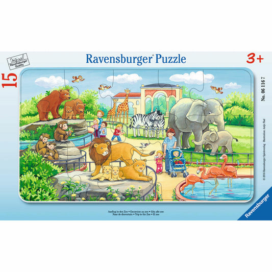 Ravensburger Puzzle Trip to the Zoo, Frame Puzzle, Children's Puzzle, Laying Game, Children's Game, Puzzle Game, 15 Pieces, 06116 7