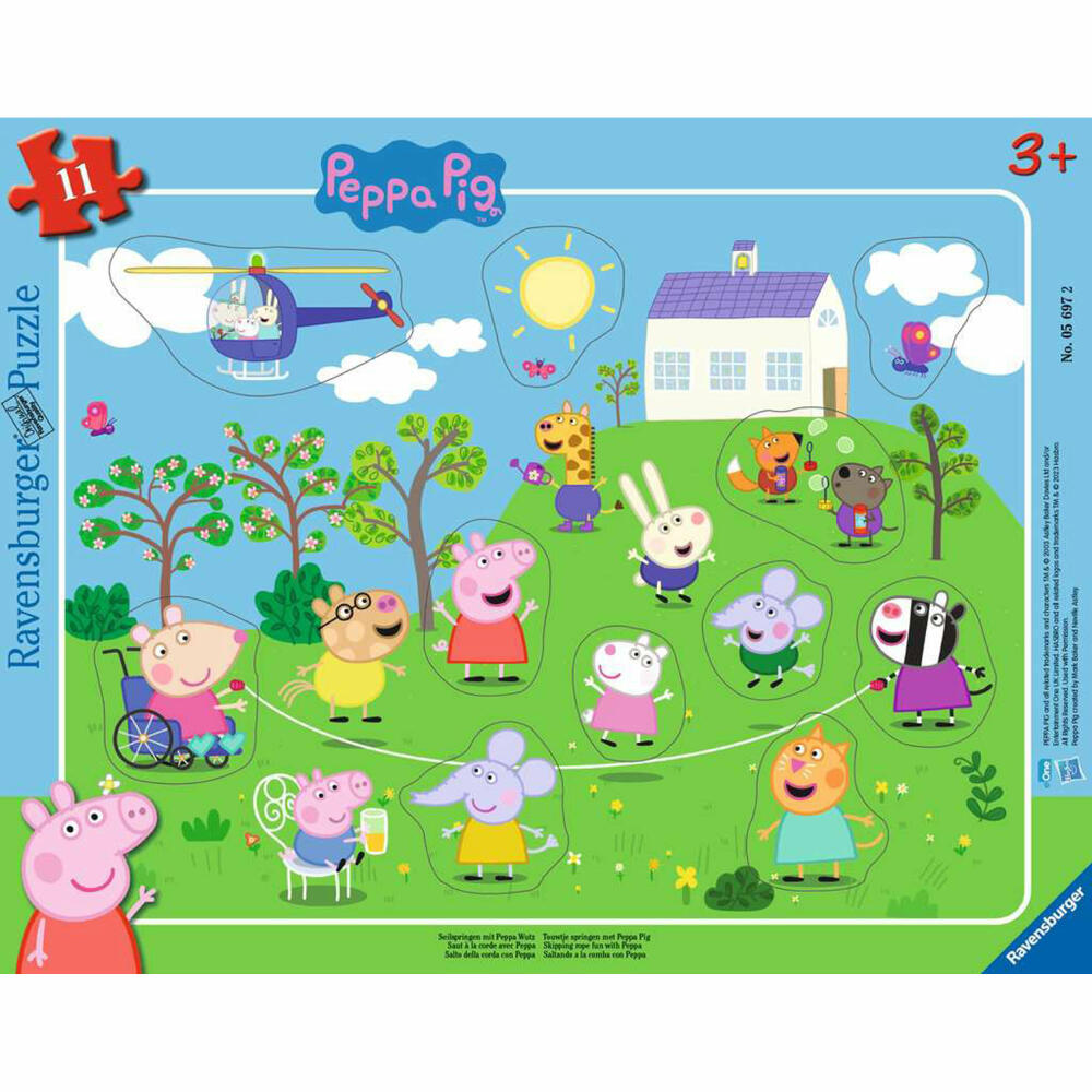 Ravensburger Kinderpuzzle Seilspringen mit Peppa Wutz, Kinder Puzzle, Rahmenpuzzle, 11 Teile, ab 3 Jahren, 05697