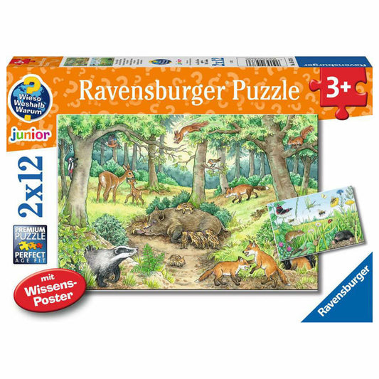 Ravensburger Why? What for? What reason? Animals in the forest and on the meadow, puzzle, children's puzzle, laying game, 2 x 12 pieces, 05673