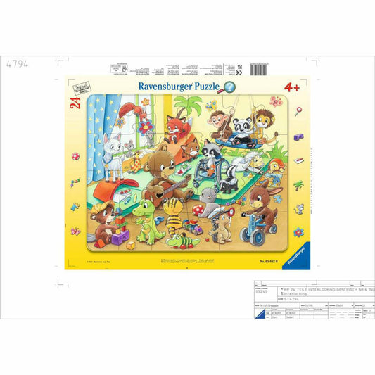 Ravensburger Im Tierkindergarten, Puzzle, Kinderpuzzle, Rahmenpuzzle, Legespiel, 24 Teile, 05662