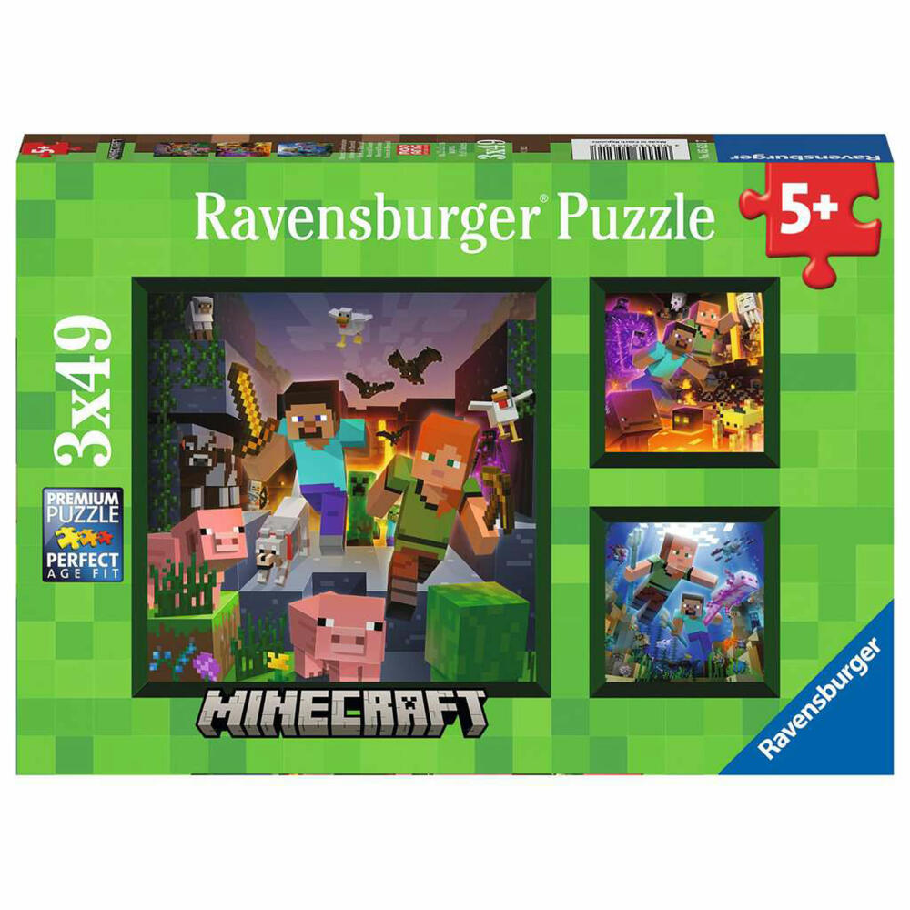 Ravensburger Minecraft Biomes, 3 x 49 pieces, children's puzzle, children's puzzle, from 5 years, 05621
