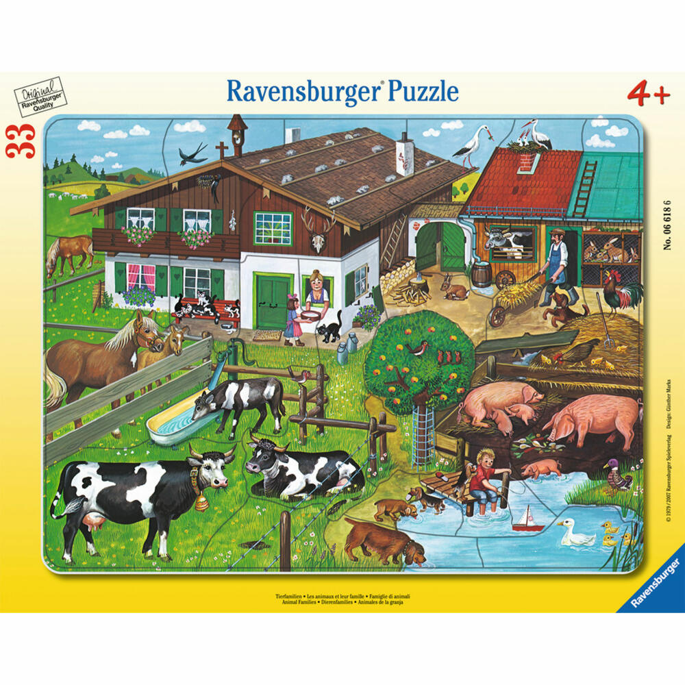 Ravensburger Puzzle Animal Families, Frame Puzzle, Children's Puzzle, Laying Game, Children's Game, Puzzle Game, 33 Pieces, 06618 6