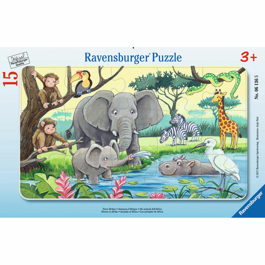 Ravensburger Puzzle Animals of Africa, frame puzzle, children's puzzle, laying game, children's game, puzzle game, 15 pieces, 06136 5