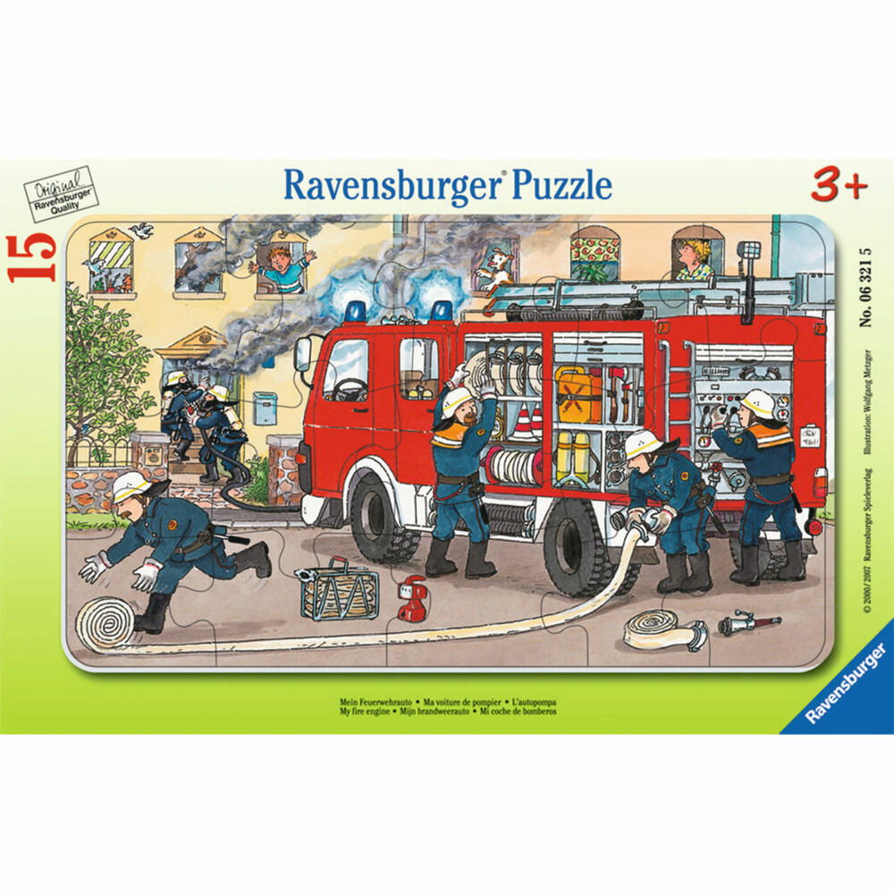 Ravensburger Puzzle My Fire Engine, Frame Puzzle, Children's Puzzle, Laying Game, Children's Game, Puzzle Game, 15 Pieces, 06321 5