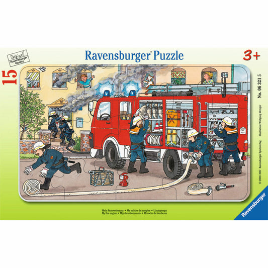 Ravensburger Puzzle My Fire Engine, Frame Puzzle, Children's Puzzle, Laying Game, Children's Game, Puzzle Game, 15 Pieces, 06321 5