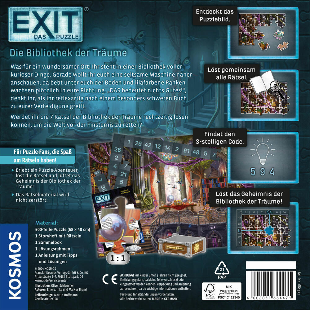 KOSMOS EXIT Das Puzzle Die Bibliothek der Träume, Rätselpuzzle, Storypuzzle, ab 10 Jahren, 684471
