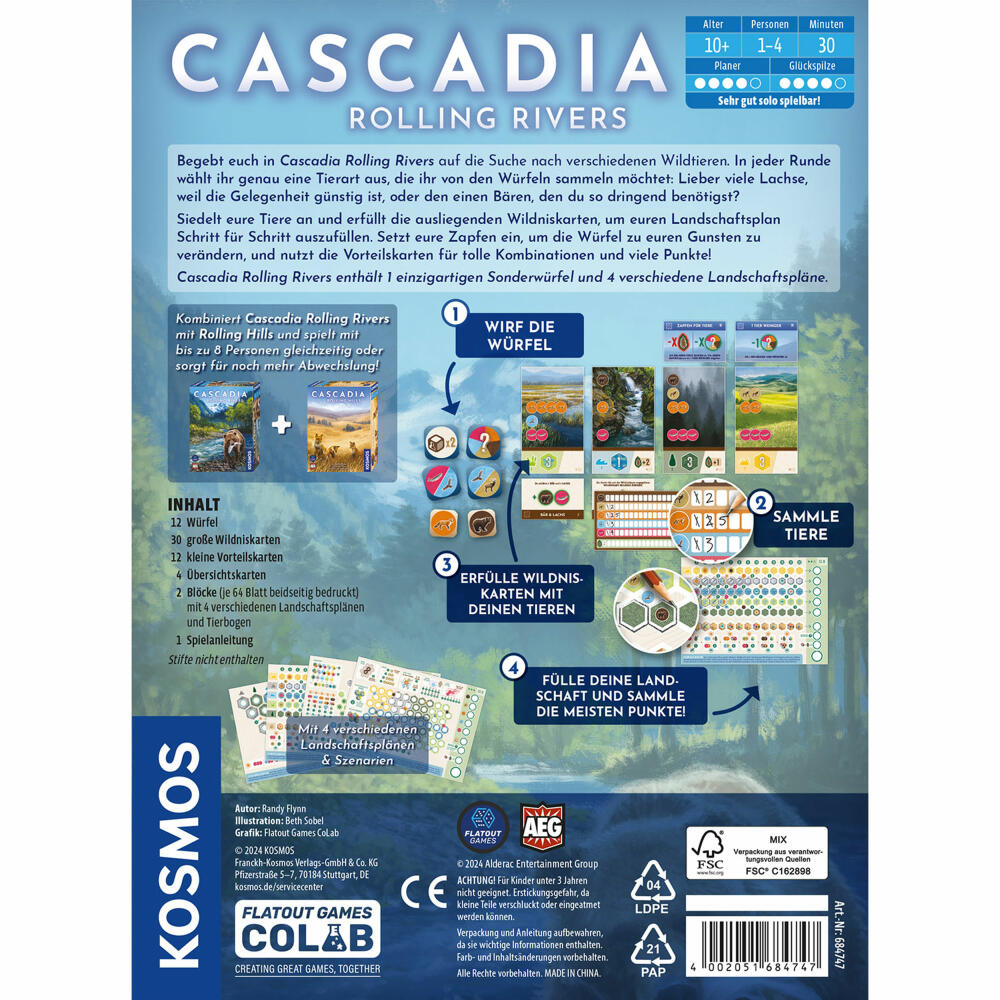 KOSMOS Cascadia Rolling Rivers, Roll & Write-Spiel, Kartenspiel, Gesellschaftsspiel, ab 10 Jahren, 684747