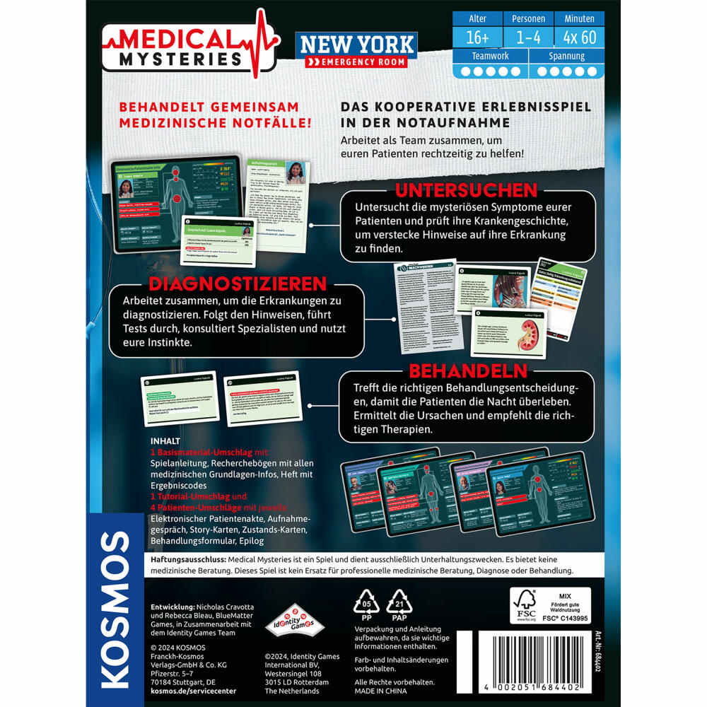 KOSMOS Medical Mysteries New York, kooperatives Erlebnisspiel, Gesellschaftsspiel, ab 16 Jahren, 684402