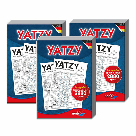 Noris Yatzy XXL game block set of 3, notepad, dice block, Yatzee, for 3 x 2880 games