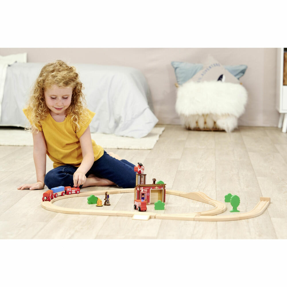 Eichhorn Railway Set Fire Brigade, 33 pcs., Railway, Wooden Railway, Log, Train, Toy, Wood, 100006205