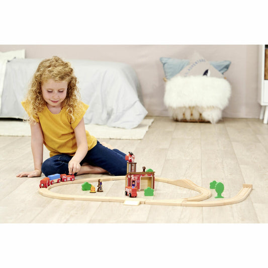 Eichhorn Bahn Set Feuerwehr, 33-tlg., Eisenbahn, Holzeisenbahn, Log, Zug, Spielzeug, Holz, 100006205