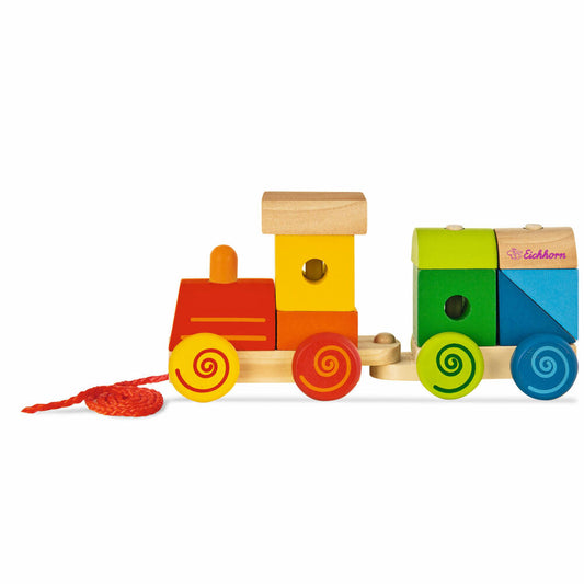 Eichhorn train, 11 pcs., locomotive with sound, pull-along train, sound train, plug-in blocks, building blocks, wooden toy, wooden toy, 100003453